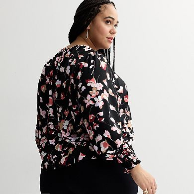 Plus Size Nine West Long Sleeve Shirred Blouse