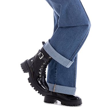 XTI Women's Patent Leather Combat Booties 144669
