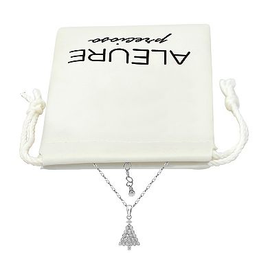 Aleure Precioso Sterling Silver Cubic Zirconia Christmas Tree Pendant Necklace
