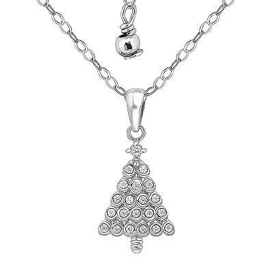 Aleure Precioso Sterling Silver Cubic Zirconia Christmas Tree Pendant Necklace