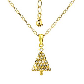 Aleure Precioso Sterling Silver Cubic Zirconia Christmas Tree Pendant Necklace