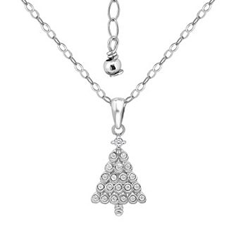 Aleure Precioso Sterling Silver Cubic Zirconia Christmas Tree Pendant Necklace