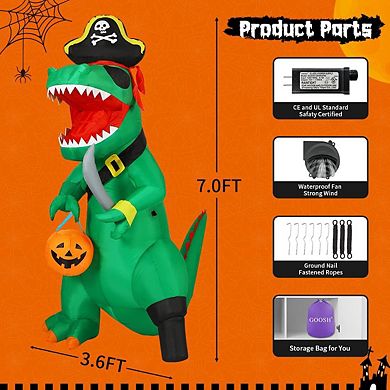 GOOSH 7 FT Halloween Inflatables Pirate Dinosaur Pumpkin Decoration with Built-in LEDs