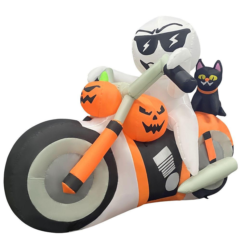 GOOSH 6FT Halloween Ghost on Motorcycle Inflatable with Black Cat and ...