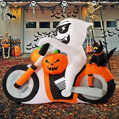 GOOSH 6 FT Halloween Inflatables Ghost Outdoor Blow Up Yard Pumpkin Cat Motorcycle