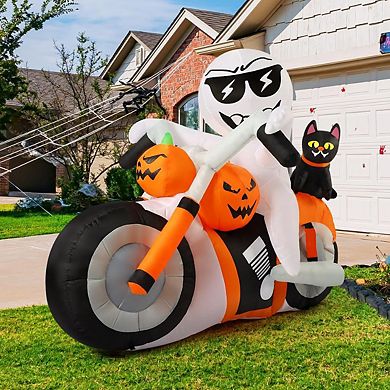GOOSH 6 FT Halloween Inflatables Ghost Outdoor Blow Up Yard Pumpkin Cat Motorcycle