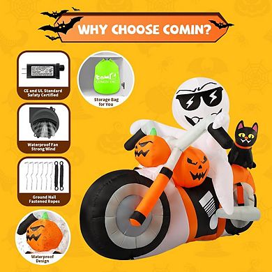 GOOSH 6 FT Halloween Inflatables Ghost Outdoor Blow Up Yard Pumpkin Cat Motorcycle