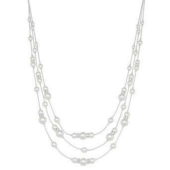You're Invited Silver Tone Simulated Pearl Social Illusion Necklace