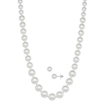 You're Invited Silver Tone Simulated Pearl Necklace & Stud Earrings Set