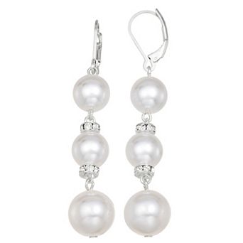 You're Invited Silver-Tone Simulated Pearl Social Linear Earrings