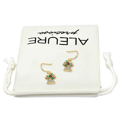 Aleure Precioso Sterling Silver Pave Cubic Zirconia Bell Dangle Earrings
