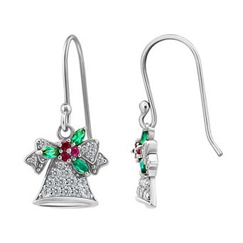 Aleure Precioso Sterling Silver Pave Cubic Zirconia Bell Dangle Earrings