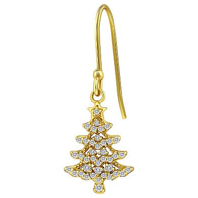 Aleure Precioso Sterling Silver Cubic Zirconia Pave Marquise Christmas Tree Earrings