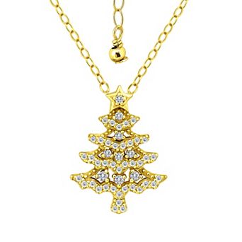 Aleure Precioso Sterling Silver Cubic Zirconia Pave Marquise Christmas Tree Pendant Necklace