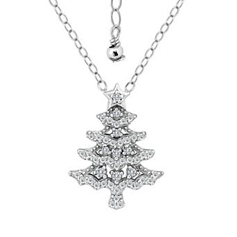 Aleure Precioso Sterling Silver Cubic Zirconia Pave Marquise Christmas Tree Pendant Necklace