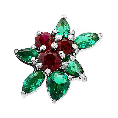 Aleure Precioso Sterling Silver Cubic Zirconia Holly Berries Stud Earrings