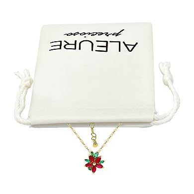 Aleure Precioso Over Sterling Silver Cubic Zirconia Poinsettia Slide Pendant Necklace