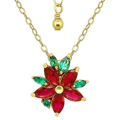 Aleure Precioso Over Sterling Silver Cubic Zirconia Poinsettia Slide Pendant Necklace