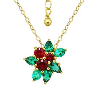 Aleure Precioso Sterling Silver Cubic Zirconia Holly Berries Slide Pendant Necklace