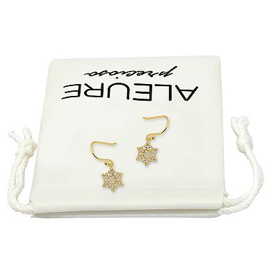 Aleure Precioso Sterling Silver Cubic Zirconia Pave Snowflake Drop Earrings