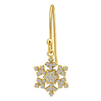 Aleure Precioso Sterling Silver Cubic Zirconia Pave Snowflake Drop Earrings