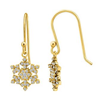 Aleure Precioso Sterling Silver Cubic Zirconia Pave Snowflake Drop Earrings