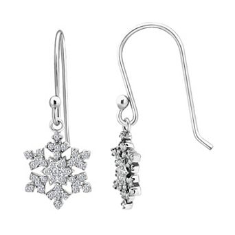 Aleure Precioso Sterling Silver Cubic Zirconia Pave Snowflake Drop Earrings
