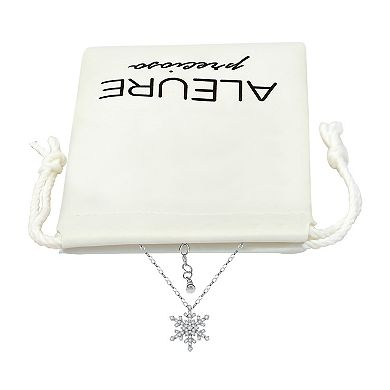 Aleure Precioso Sterling Silver Pave Cubic Zirconia Snowflake Pendant Necklace