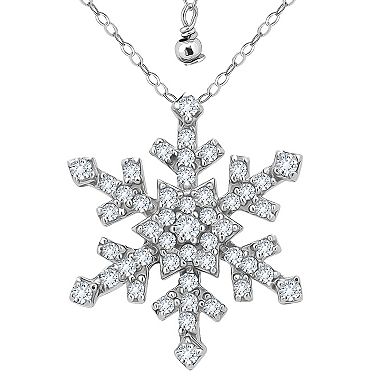 Aleure Precioso Sterling Silver Pave Cubic Zirconia Snowflake Pendant Necklace