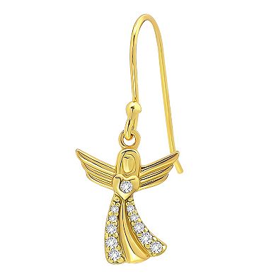 Aleure Precioso Sterling Silver Cubic Zirconia Pave Angel Drop Earrings
