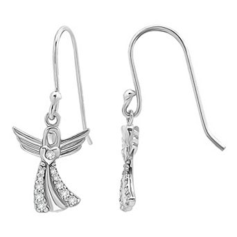 Aleure Precioso Sterling Silver Cubic Zirconia Pave Angel Drop Earrings