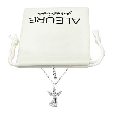 Aleure Precioso Sterling Silver Cubic Zirconia Pave Angel Pendant Necklace
