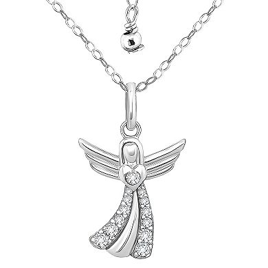 Aleure Precioso Sterling Silver Cubic Zirconia Pave Angel Pendant Necklace