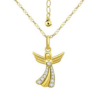 Aleure Precioso Sterling Silver Cubic Zirconia Pave Angel Pendant Necklace