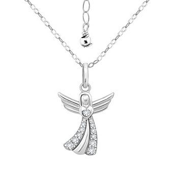 Aleure Precioso Sterling Silver Cubic Zirconia Pave Angel Pendant Necklace