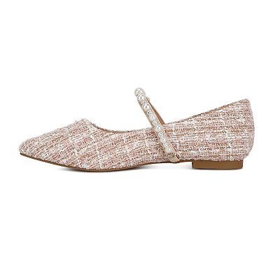 London Rag Mowie Women's Tweed Mary Jane Ballet Flats