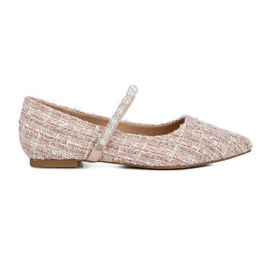 London Rag Mowie Women's Tweed Mary Jane Ballet Flats