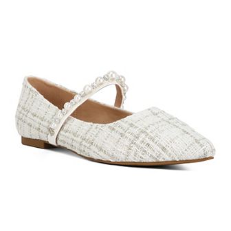 London Rag Mowie Women's Tweed Mary Jane Ballet Flats
