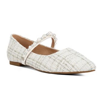 London Rag Mowie Women's Tweed Mary Jane Ballet Flats