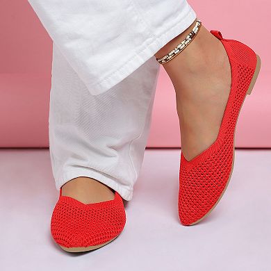 London Rag Selaris Women's Fly Knit Slip-On Ballerina Flats