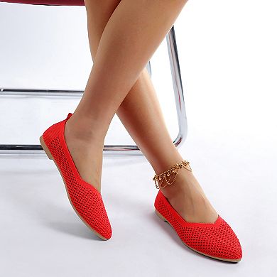 London Rag Selaris Women's Fly Knit Slip-On Ballerina Flats