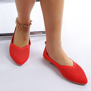 London Rag Selaris Women's Fly Knit Slip-On Ballerina Flats