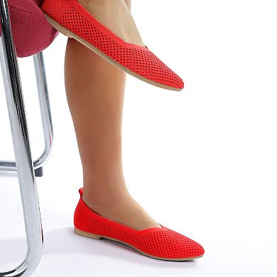 London Rag Selaris Women's Fly Knit Slip-On Ballerina Flats