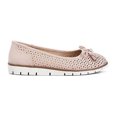 London Rag Pacer Women's Perforated Faux Leather Ballerinas