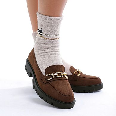 London Rag Jacop Women's Micro Suede Chain Link Loafers