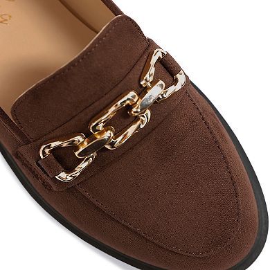 London Rag Jacop Women's Micro Suede Chain Link Loafers