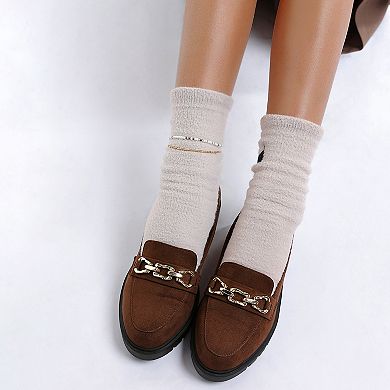 London Rag Jacop Women's Micro Suede Chain Link Loafers