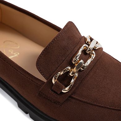 London Rag Jacop Women's Micro Suede Chain Link Loafers