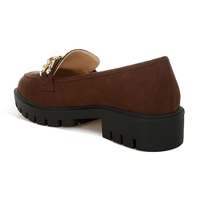 London Rag Jacop Women's Micro Suede Chain Link Loafers
