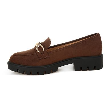 London Rag Jacop Women's Micro Suede Chain Link Loafers